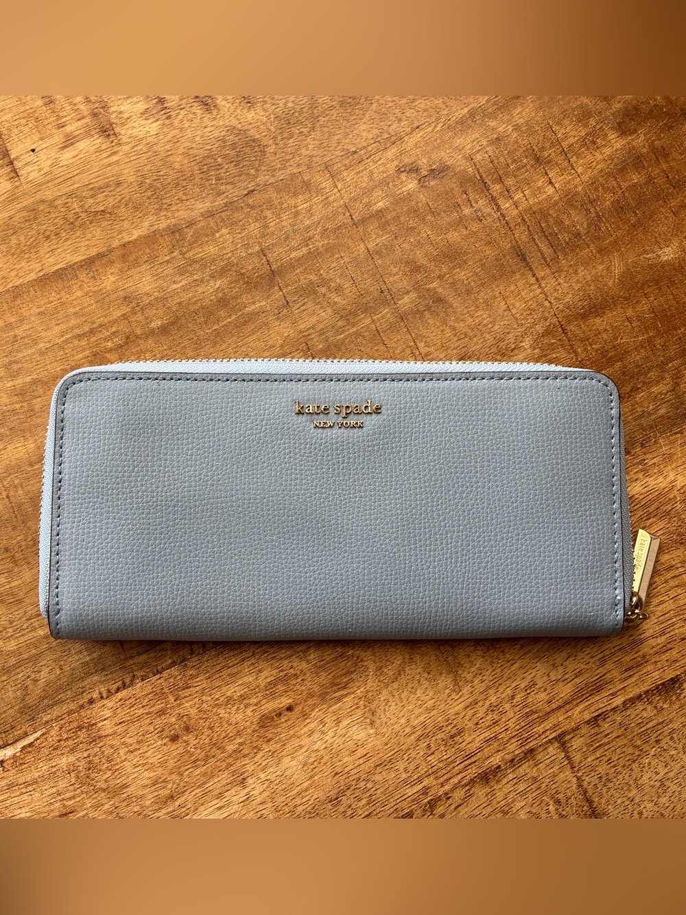 Kate Spade Wallet Light Blue Pebbled Leather Zip Around